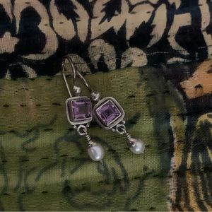 NEW sterling Silver, amethyst and fresh water pearl earrings